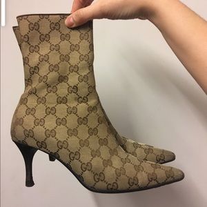 Authentic Gucci Canvas Pointed Toe Ankle Boots